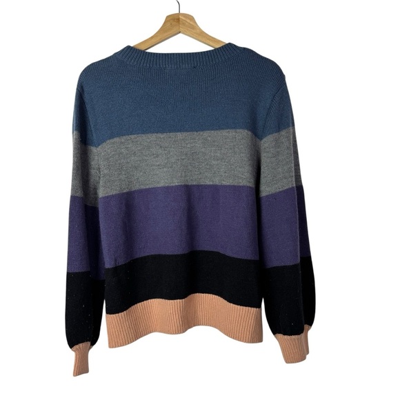 Boutique Elodie Blue & Purple Stripe Colorblock Crewneck Sweater L - Picture 3 of 4